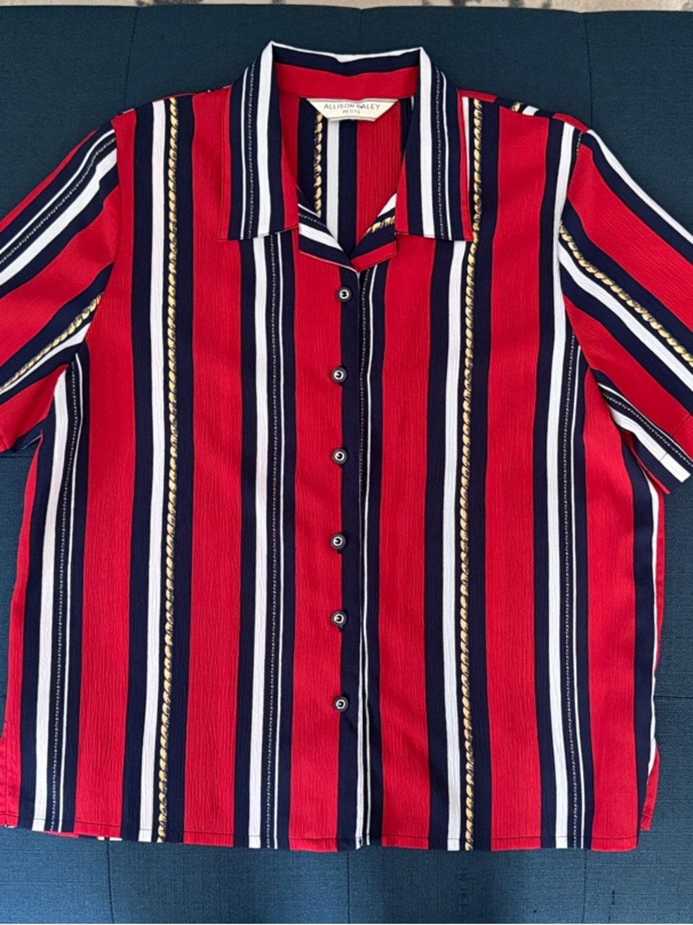 Allison Daley Red Striped Short-Sleeve Button-Up Shirt nautical striped rope